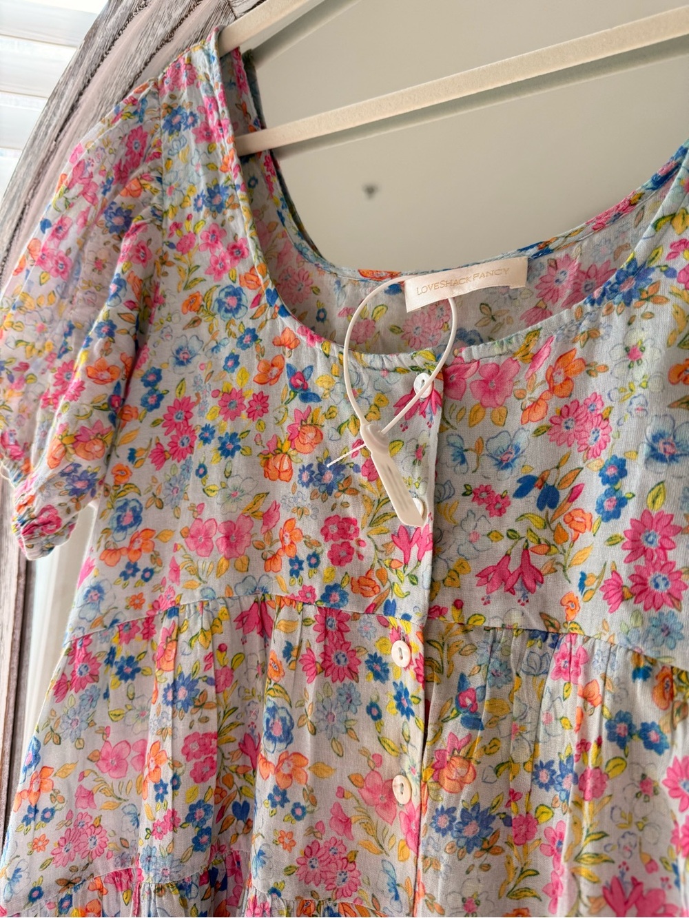 LoveShackFancy Women's Runa Floral Printed Tiered Cotton Mini Short Dress Size L - Picture 5 of 9